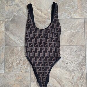 Fendi Zucca FF Monogram One Piece Swimsuit Brown‎ Black FXB922 USA 2 IT 38